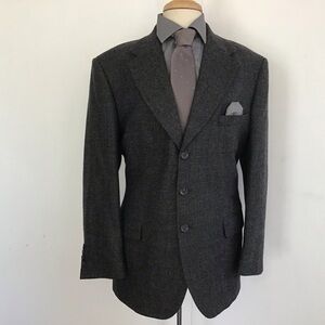 Stafford Vtg Gray Barleycorn Tweed Lambswool 3 Button Notch Collar Blazer 42 S